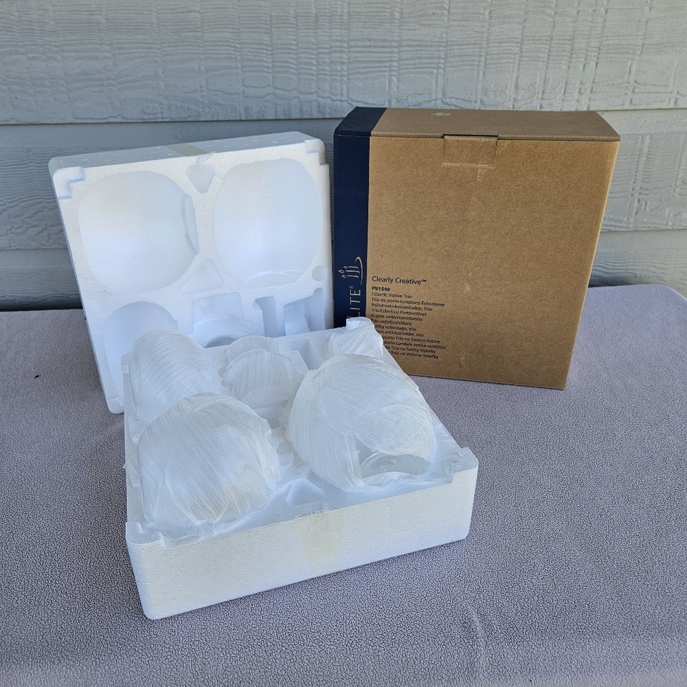Partylite Clearly Creative Eclectic Votive Trio Clear Tealight Candle Holder Set